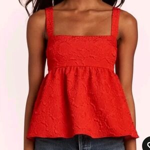 Amanda Uprichard Russo Top Red LBabydoll Tank Top Square Neck Size‎ Small
